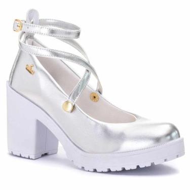 Imagem de Sandália Feminina Metalizado Boneca Scarpin Tiras Salto Delicado e Con