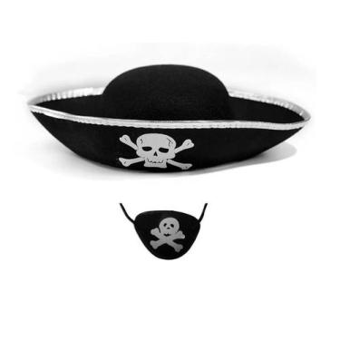 Imagem de Fantasia de pirata chapeu e tapa olho prata halloween festas - MC Pres