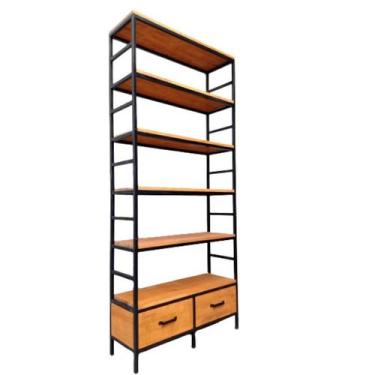 Imagem de Estante para Livros de Madeira e Ferro - Estilo Industrial com 6 Prate