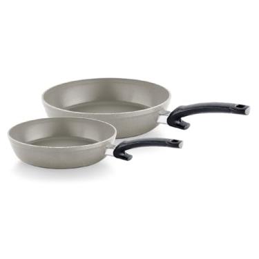 Imagem de Fissler Ceratal Comfort Conjunto de 2 frigideiras antiaderentes de cerâmica, 24 cm e 28 cm, cinza quente, feito sem PFAS