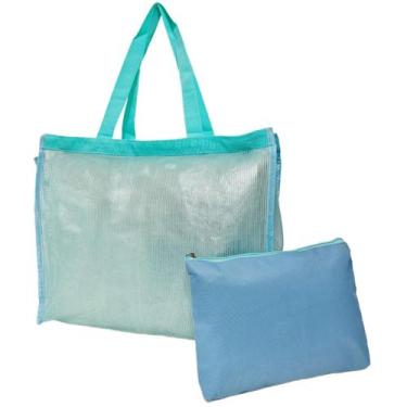 Imagem de Bolsa De Praia Verde Clara Feminina Com Necessaire Piscina Verão Viage
