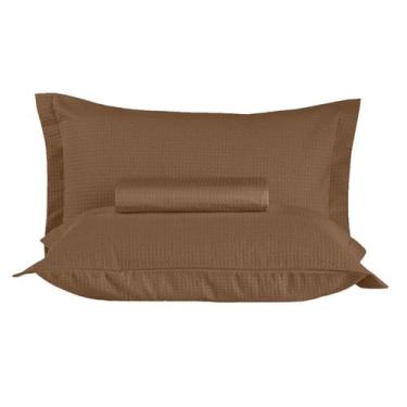 Imagem de Kit Colcha Casal 100% Algodão Piquet Gênova Teka 3 Peças, Marrom Café