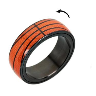 Imagem de Vivaday Anel de basquete laranja | Anel giratório esportivo | Joia de aço inoxidável preta para entusiastas de basquete, jogadores e fãs em aniversários, aniversários e eventos comemorativos, Large,