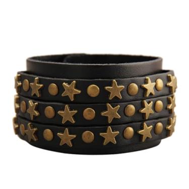 Imagem de JAOYU Pulseira de couro punk pulseira de couro gótico pulseira de rock pulseira de motociclista para homens braçadeira de couro preta joia feita à mão, Large, Couro sintético, Sem Pedra Preciosa