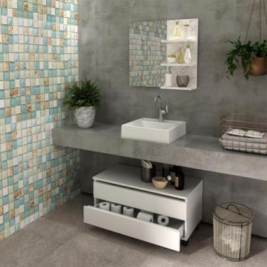 Imagem de Conjunto para Banheiro com Espelho Mármore Branco e Gabinete Móvel Branco TecnoMobili