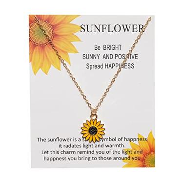Imagem de ZAHSY Colar de girassol, presente de aniversário, Natal para sobrinha, filha, colares de girassol para mulheres, colar com pingente de girassol inspirador, presentes com cartão de mensagem, Small,