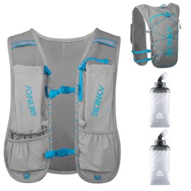 Imagem de Mochila de hidratação para corrida, colete, 5L para mulheres e homens, corrida, trilha, maratona, ciclismo, caminhada (cinza com 2 frascos macios de 500ml)