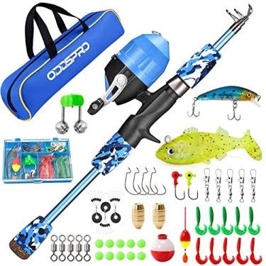 Imagem de ODDSPRO Vara De Pesca Infantil - Kit Inicial De Pesca Infantil - Com Caixa De Equipamento, Carretel, Plug De Prática, Guia Para Iniciantes E Bolsa De Viagem Para Meninos E Meninas