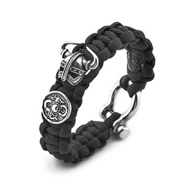 Imagem de BAVIPOWER Pulseira de sobrevivência guerreira de aço inoxidável com símbolo nórdico de amuleto nórdico joia viking para homens e mulheres, Metal, n