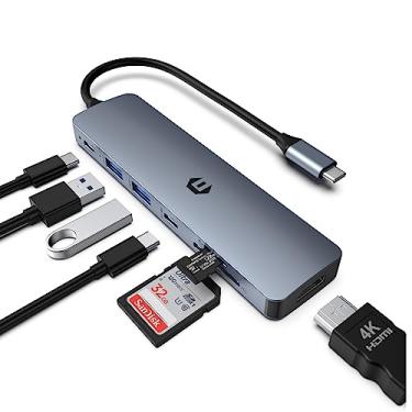Imagem de Adaptador USB C, adaptador 7 em 1 USB C para HDMI 4K, 100W PD, 2 portas de dados USB 3.0 5 Gbps USB C 3.0, leitor de cartão TF SD USB C compatível com Windows (acessórios de computador)