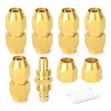 Imagem de GASHER 6 peças de encaixe de substituição pneumático de latão, encaixe de reparo de emenda de mangueira reutilizável, farpa de 1/10.2 cm x farpa de 1/10.2 cm (adequado para mangueira de ar OD de