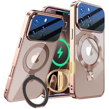 Imagem de [Proteção total da lente da câmera + anel de CD compatível com suporte MagSafe] Capa magnética para iPhone 16 Pro, proteção contra quedas de nível militar, galvanizada, capa transparente para