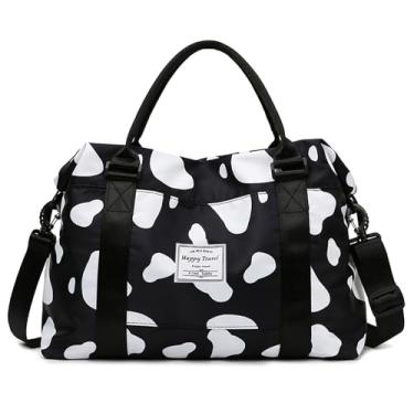 Imagem de Bolsa de viagem para viagem de fim de semana, bolsa de ginástica com bolso separado seco e molhado para mulheres, meninas, bolsa de ombro para treino, resistente à água, Estampa de vaca, Bolsa de manga para carrinho