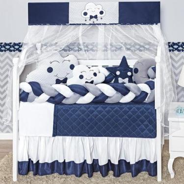 Imagem de Kit Berço Nuvem Marinho 12pçs  100% Algodão  Pronto Uso - Beatriz Enxo