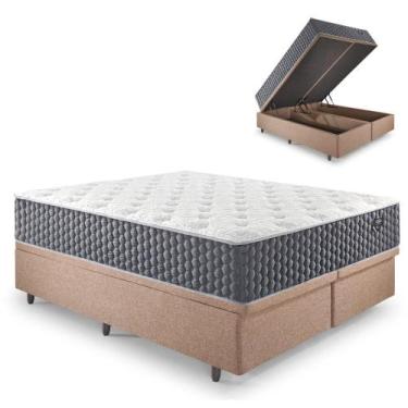 Imagem de Base Box Baú Queen Bipartido 158x198 Linho Marrom com Colchão Relax Fr