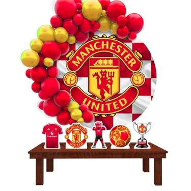 Imagem de Kit Decoração Painel Redondo Festa de Aniversário Infantil M. United Futebol
