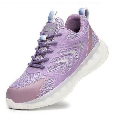 Imagem de Dressnu Sapatos de segurança com cabeça de aço, sapatos femininos de seguro de trabalho anti-esmagamento confortável, rosa, 37