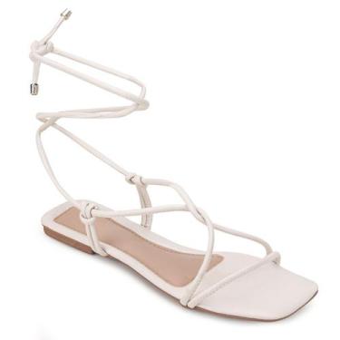 Imagem de Sandália Rasteirinha Off White Feminina Regulagem Tira de Amarrar - Ri