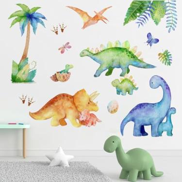 Imagem de Adesivos de parede de dinossauro Boho 413 Yovkky Boêmio, Aquarela, Ovo, Dino, Planta Tropical, Palmeira, Crianças, Pegadas de Borboleta, Decorações para Casa, Meninos e Crianças, Sala de Jogos