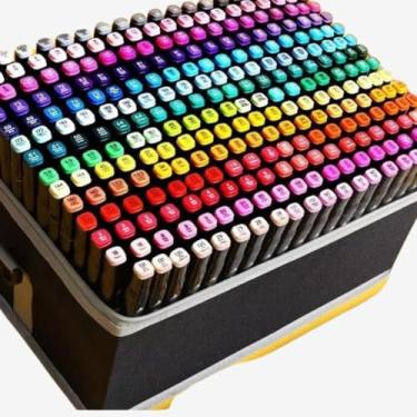 Imagem de Conjunto de Canetas Marcador Permanente Canetinhas para Colorir Touch com Ponta Dupla para Colorir Desenho Profissional e Escolar Pontas Hidrográficas com Estojo para Transporte CrialleShop® (120)