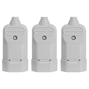 Imagem de 3 Tomada Plug Fêmea Prensa Cabo 2 Pinos Finos 10A Cinza