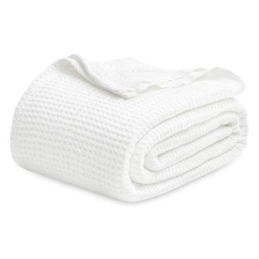 Imagem de Cobertor Queen Size Bedsure 100% Algodão - Trama Waffle Branco