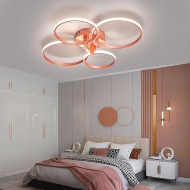 Imagem de Rosa de ouro Lustre de Teto Moderno levou lâmpada para Sala de Jantar Sala de Estar cozinha Cama quarto Decoração levou Lustre Luminária AC110-240V led plafon (4 anéis L66*W52CM)