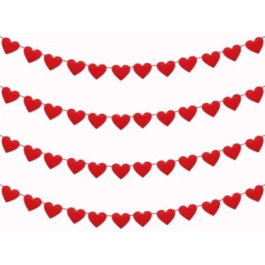 Imagem de UPINLOOK 4Pcs Vermelho Feltro Coração Guirlanda Dia Dos Namorados Feltro Corações Banner Para Decorações De Dia Dos Namorados, Sem Diy, Corações De Amor Pendurado Corda Guirlanda Dia Dos Namorados C