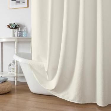 Imagem de OWENIE Cortina de chuveiro creme para banheiro 246 cm extra longa, elegante 3D em tecido texturizado texturizado, repelente de água, lavável na máquina, estilo hotel, 183 cm L x 243 cm C, creme