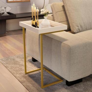 Imagem de Mesa de Apoio 4774 Moderna com pés de ferro - Pérola com Dourado - JB 
