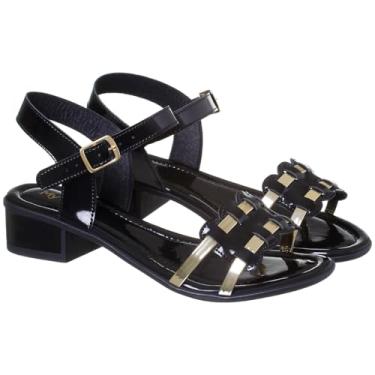 Imagem de Sandália Feminina de Salto Baixo Branca com Detalhes Dourados Tiras Decorativas (Preta, BR, Adulto, Numérico, 36)