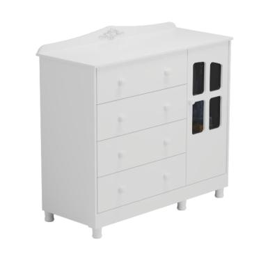 Imagem de Cômoda Infantil Elô Peroba Branco em 100%  MDF 1 Porta Vidro
