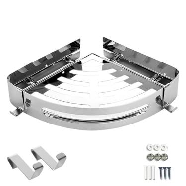 Imagem de Prateleira de canto montada na parede, pacote único, organizador de bandeja de banheiro com 2 ganchos, ideal para quarto, sala de estar, banheiro e cozinha (prata)