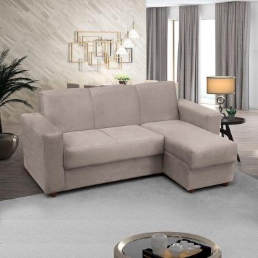 Imagem de Sofá 3 lugares com Chaise LD Bia Suede Bege Madelina Decor