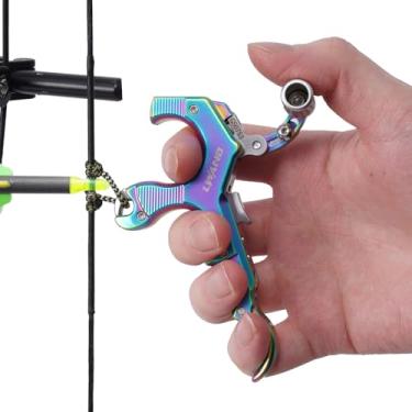 Imagem de LWANO Auxiliares de liberação de arco composto para tiro com arco e flecha de 3 a 4 dedos ajustáveis para adultos jovens acessórios de treinamento de tiro e caça (colorido)