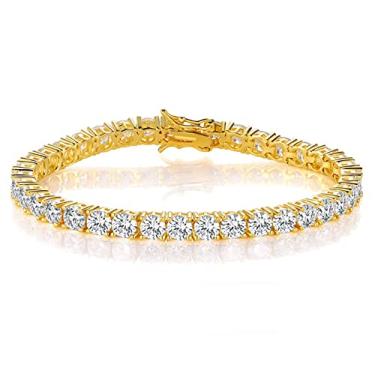 Imagem de Gemsme Pulseiras de ouro para homens e mulheres banhado a ouro amarelo 18K 4.0 zircônia cúbica redonda clássica pulseira de tênis tamanho 15-23 cm, 8.5 inch, Latão