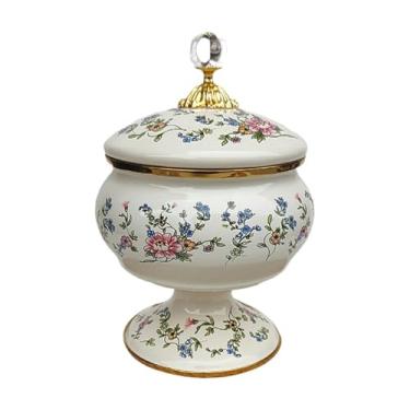 Imagem de Bothyi Tigela de açúcar para barragem de armazenamento de esmalte com tampa Vintage Cookie Jar Tea Chater para de cozinha de restaurantes de doces, Rosa