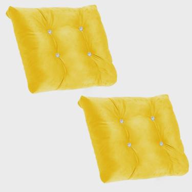 Imagem de Kit 02 Almofada Com Botão Strass Para Poltrona Costela com Enchimento Tecido Sintético Amarelo - Ahazzo Móveis