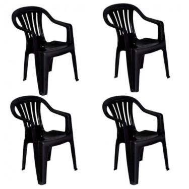 Imagem de Kit com 4 Cadeiras de Plástico Bela Vista com Braço - Preta - Mor