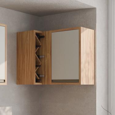 Imagem de Armário Aéreo de Cozinha Canto Reto com 1 Porta e Mini Adega 100% Mdf Barbados Espresso Móveis