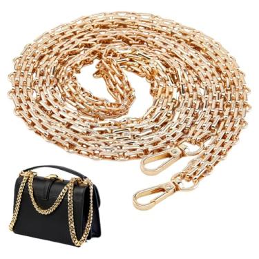 Imagem de SUPERFINDINGS Alças de metal de 1,2 m, alça de ferro, alça de ferro, corrente dourada de substituição, com fechos, corrente plana com fivelas para bolsas, sacolas, bolsas de couro, mochilas femininas