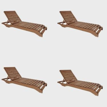 Imagem de Conjunto 4 Espreguiçadeiras para Jardim em Madeira Maciça Chaise Long