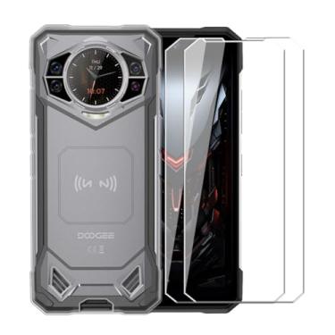 Imagem de WDMYLFTW Capa para Doogee S200 + [pacote com 2] Película protetora de tela de vidro temperado - Capa protetora de TPU (poliuretano termoplástico) macio e flexível de silicone transparente à prova de