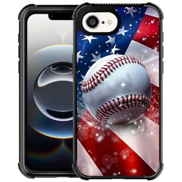 Imagem de CARLOCA Capa compatível com iPhone 16e, para meninas fashion design gráfico à prova de choque anti-arranhões capa de proteção contra quedas para iPhone 16e Baseball American Flag Cases