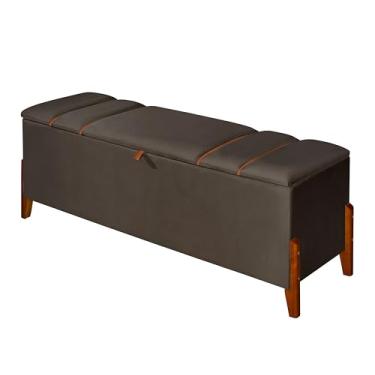 Imagem de Recamier Baú Roma Sapateira Luxo Decorativo Estofado Tamanho 1,50m Estilo Moderno Retro Organizador Premium Para Quarto Móveis De Armazenamento Pés Em Madeira Cama Casal/solteiro (Marrom)