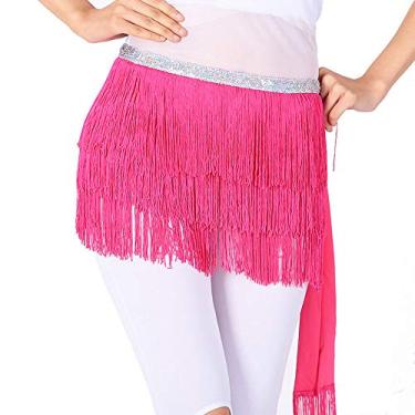 Imagem de Cachecol feminino de dança do ventre, com lantejoulas, franja, triangular, triangular, saia de cintura, Rosa, M