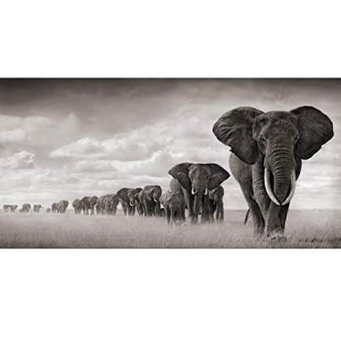 Imagem de Vida selvagem africana. Cartazes e impressões de arte em tela de elefante animal grande preto. Adequado para decoração de casa - 50 x 100 cm sem moldura
