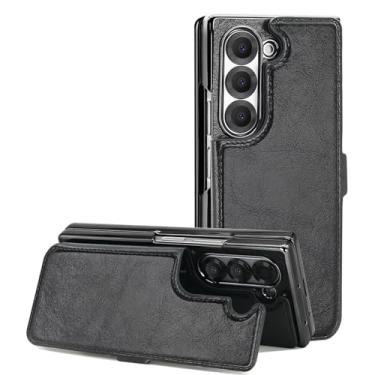 Imagem de HAO RIYLN Capa magnética para Samsung Galaxy Z Fold 6, capa de proteção antiqueda com compartimentos separados para cartão suporta carregamento sem fio, capa ultrafina, preta, ZFOLD6