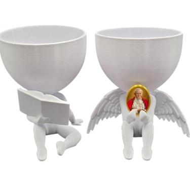 Imagem de Kit Decoração São João Paulo ll Anjinho + Lendo Biblia - Point da Fe