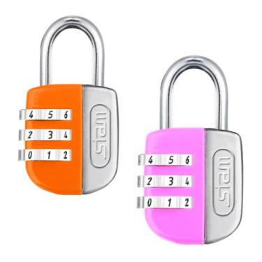 Imagem de 2 Cadeado Stam c/ Segredo 25mm Color Life p/ Mala Bolsa Armário, Rosa/